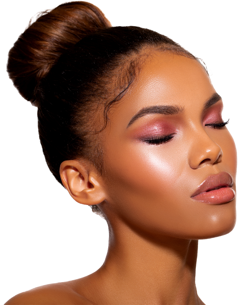 Closeup Beauty Fashion Glamour Portrait African Woman. Glitter Vivid Pink makeup. High Fashion model. Glamour beauty Portrait young African woman with closed eyes woman
